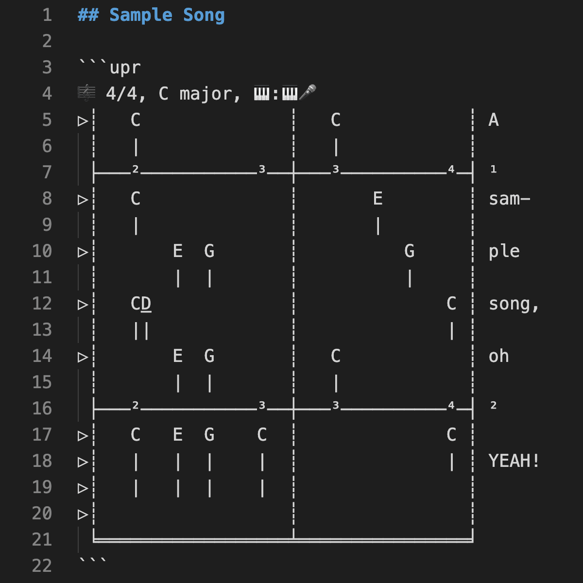 Unicode Piano Roll code example from the documentation